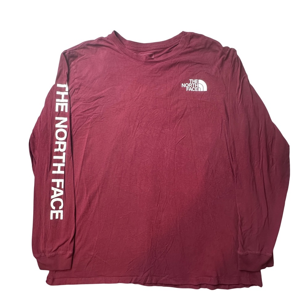 The North Face‎ T-Shirt Mens XXL Maroon Long Sleeve Graphic Logo Cotton Tee